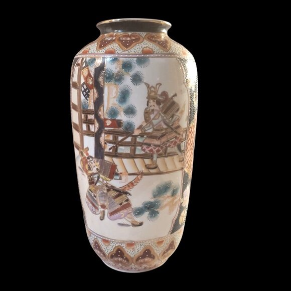 Vintage Japanese Oriental Satsuma Vase Porcelain Hand Painted 14'' Tall - Picture 4 of 11